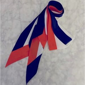 Vera Neumann Vintage Scarf Navy Blue, Orange And White Pointed Hem 7”X62”